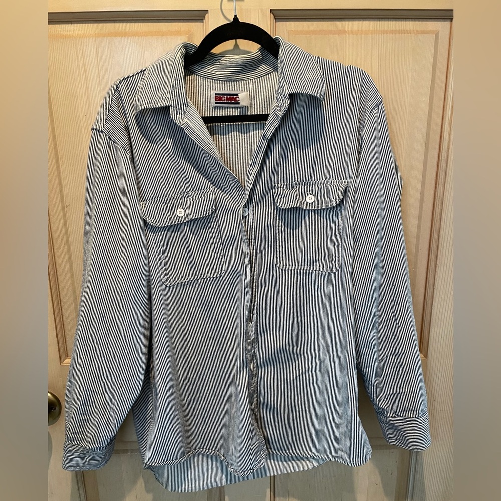 Big Mac Vintage Classic Striped Button-Up Work Shirt